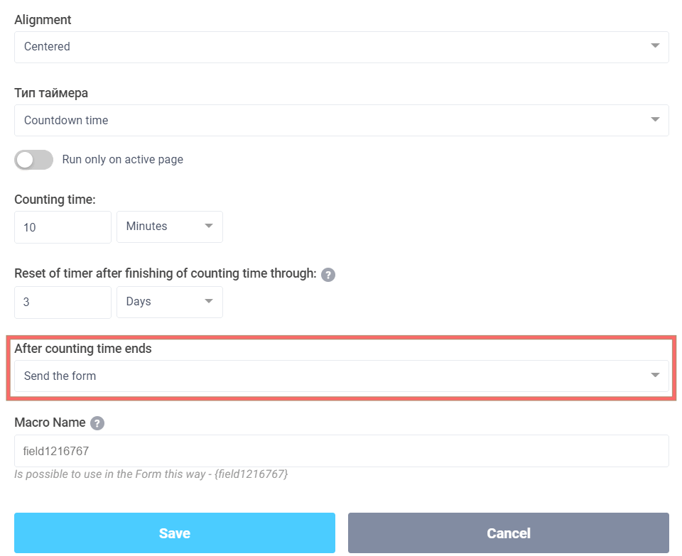 Setting up an action after the timer's countdown time ends