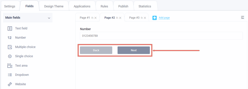 Block with buttons in the web form constructor