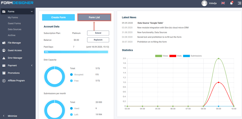 Web forms builder home Page