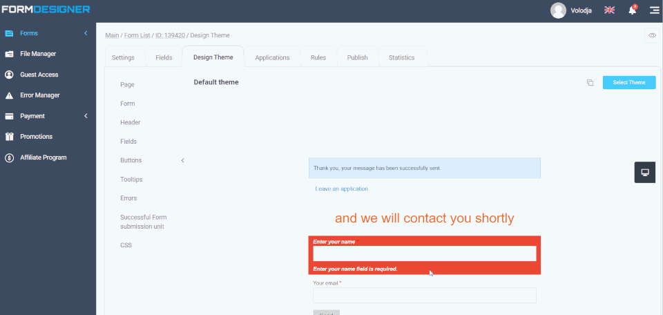 Choice of design theme
