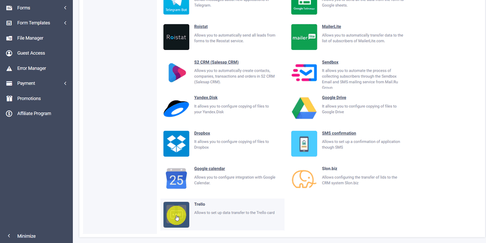 Integration module with Trello