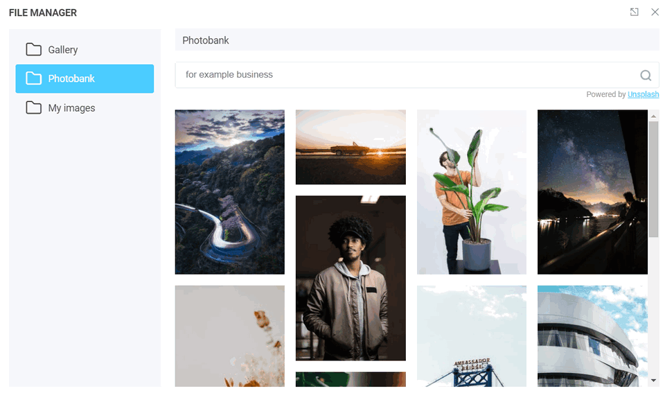 Photobank with an image search bar