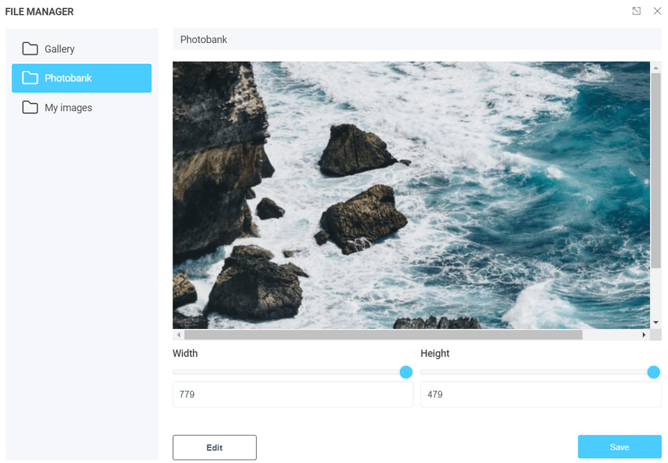 Changing the size of the selected image