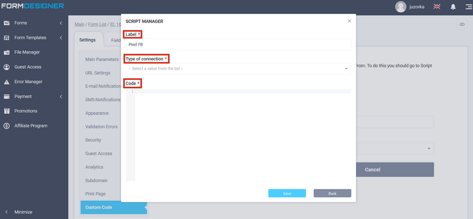 Connecting Facebook Pixel to form 6