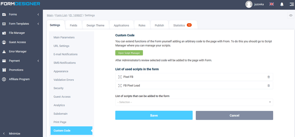Connecting Facebook Pixel to form 12