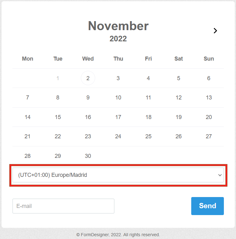 Time zone when selecting a date in the calendar 3