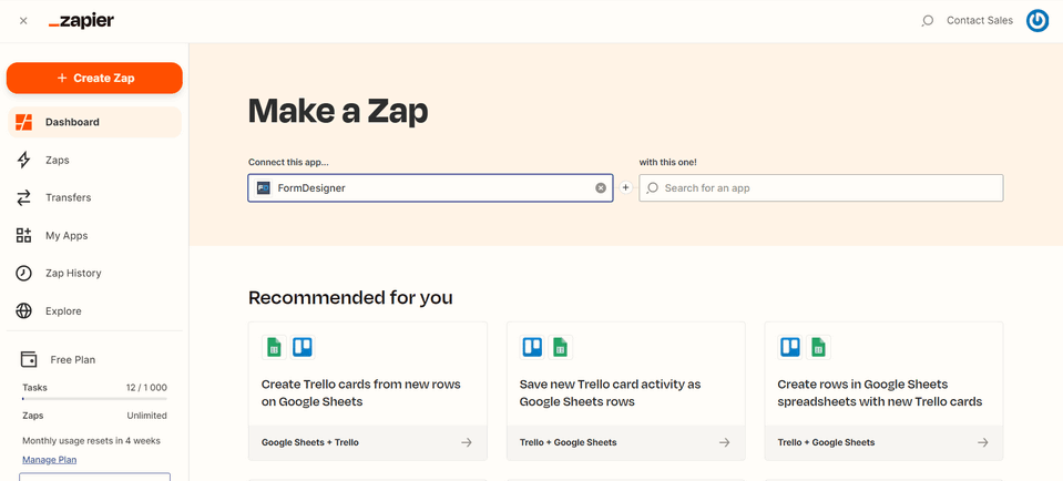 Connect FormDesigner to hundreds of other applications with Zapier 1
