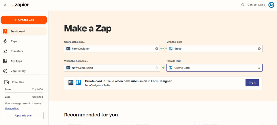 Connect FormDesigner to hundreds of other applications using Zapier 3